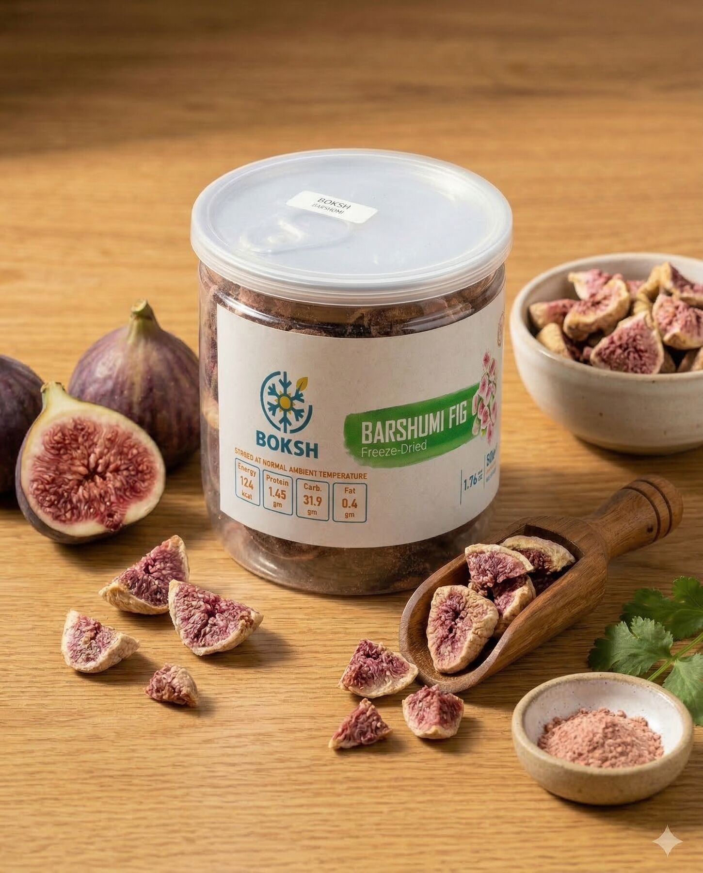 BOKSH — Freeze-dried fruit · Real product, AI-built props